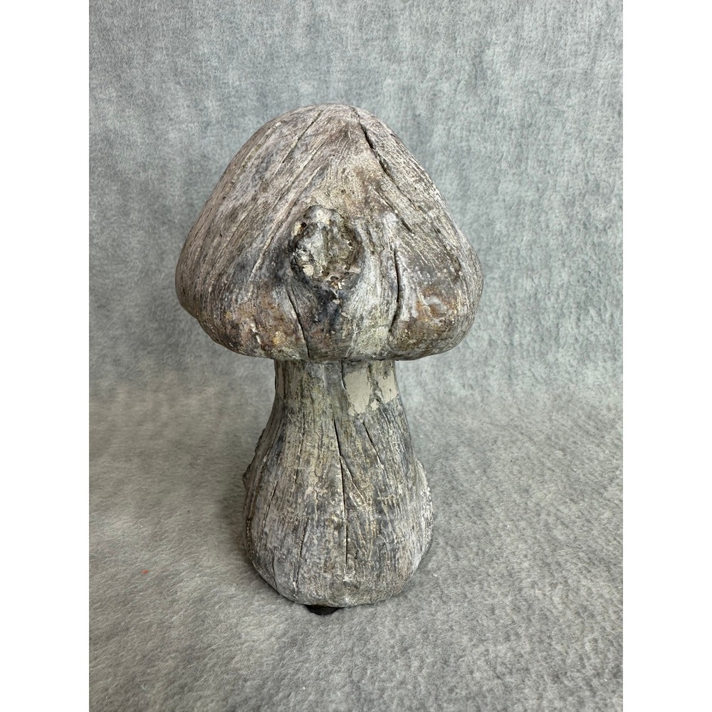 Concrete Driftwood-Like Mushroom Statue 6.5" Grey Brown Rustic Decor Heavy Fairy - Picture 5 of 7